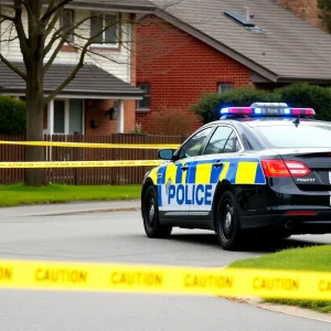 Police car and caution tape at crime scene