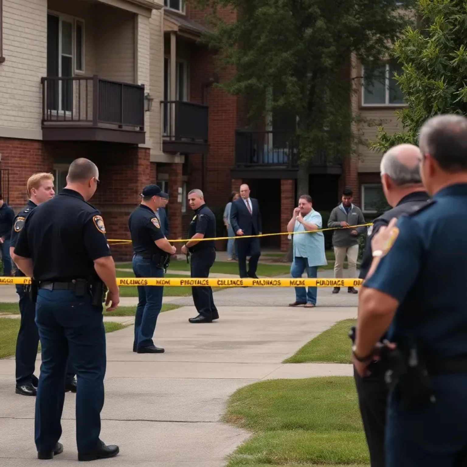 Police officers investigating a crime scene at an apartment complex in Jacksonville