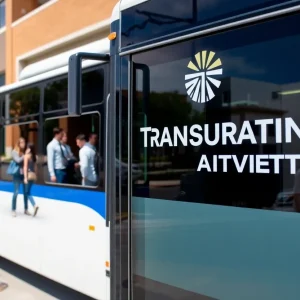 A Jacksonville Transportation Authority bus outside a trade school.