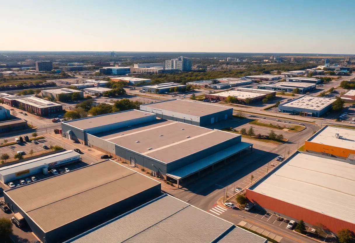 Aerial view of Jacksonville warehouses along Youngerman Circle.