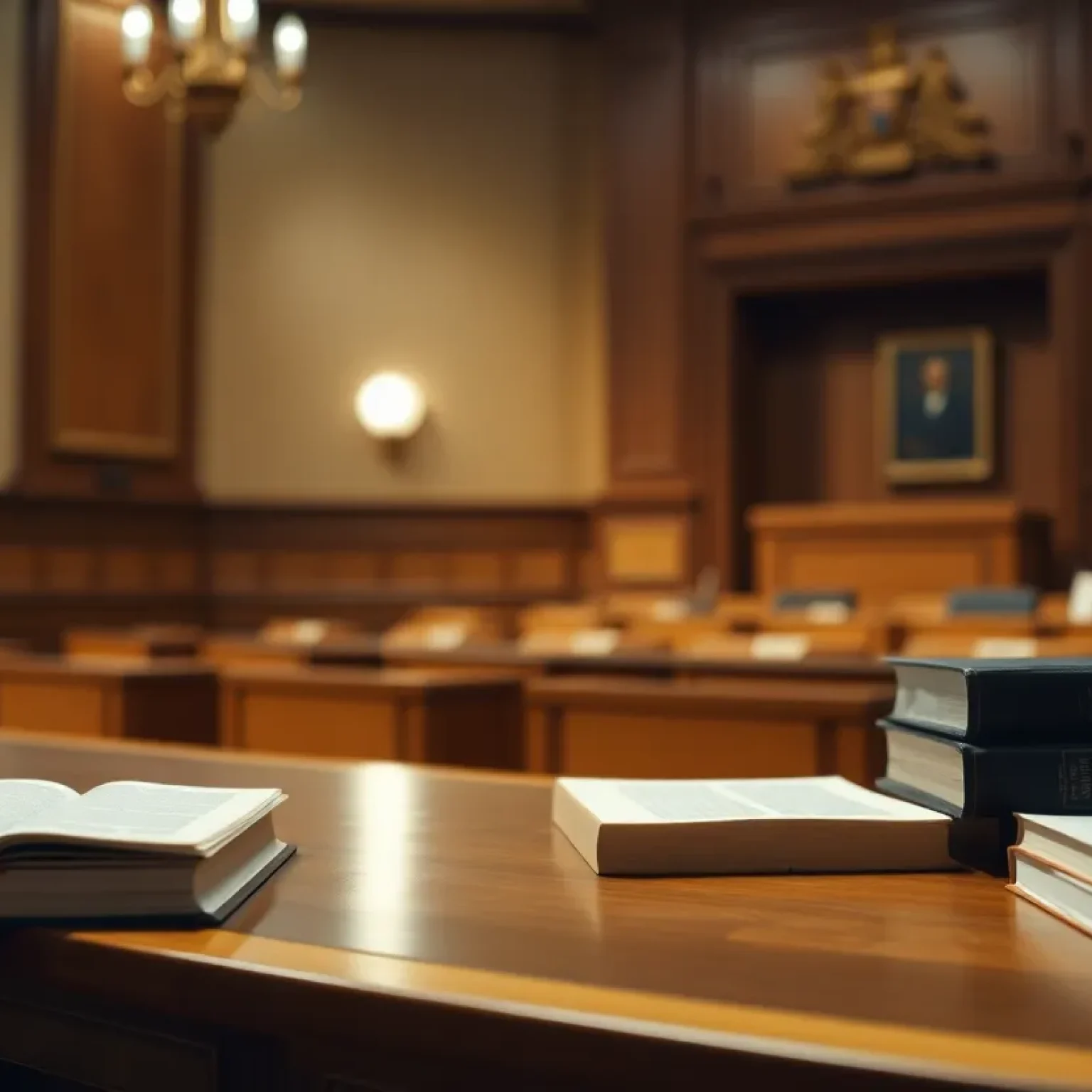 Courtroom setting with empty jury box