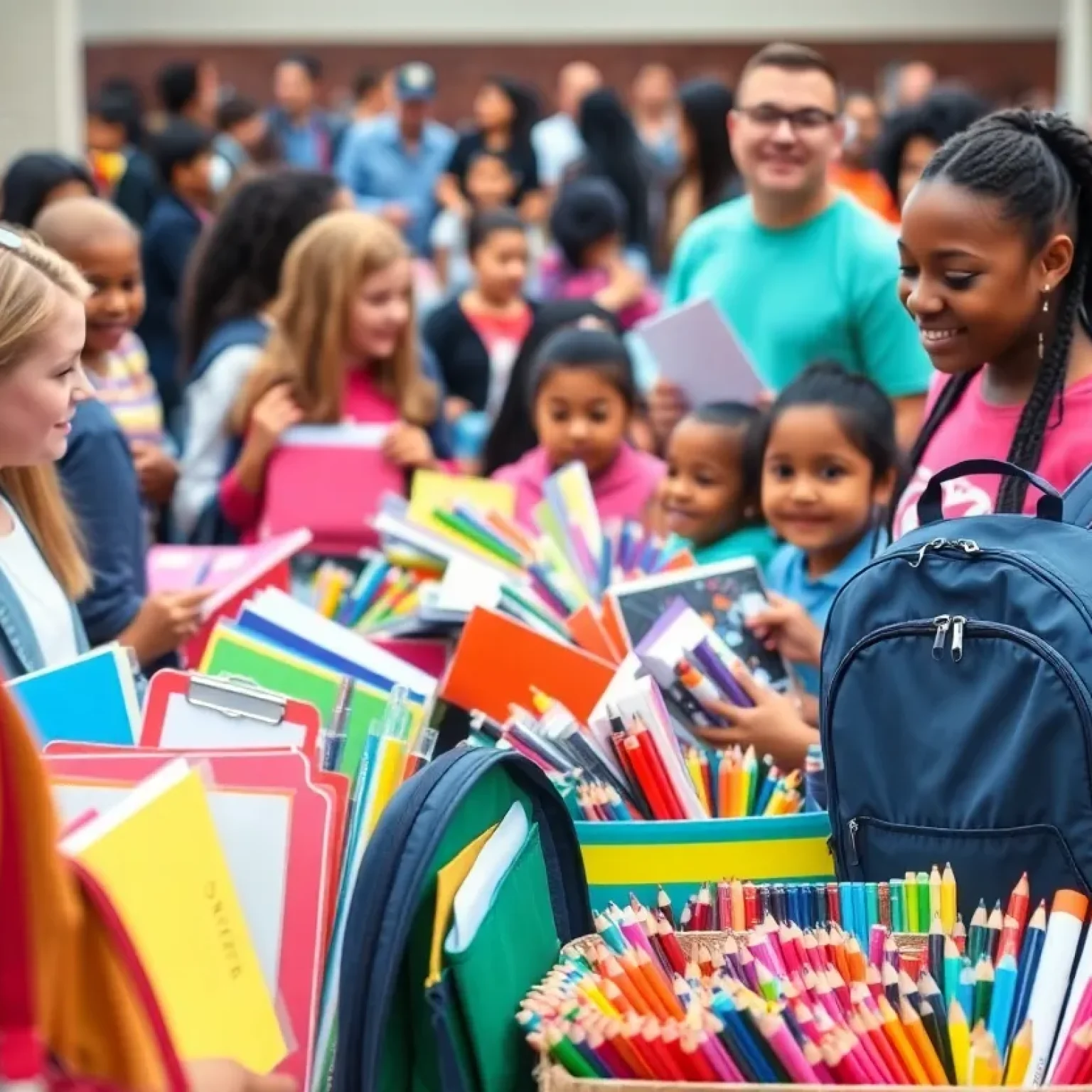Volunteers collecting school supplies at Jacksonville's Stuff the Bus event