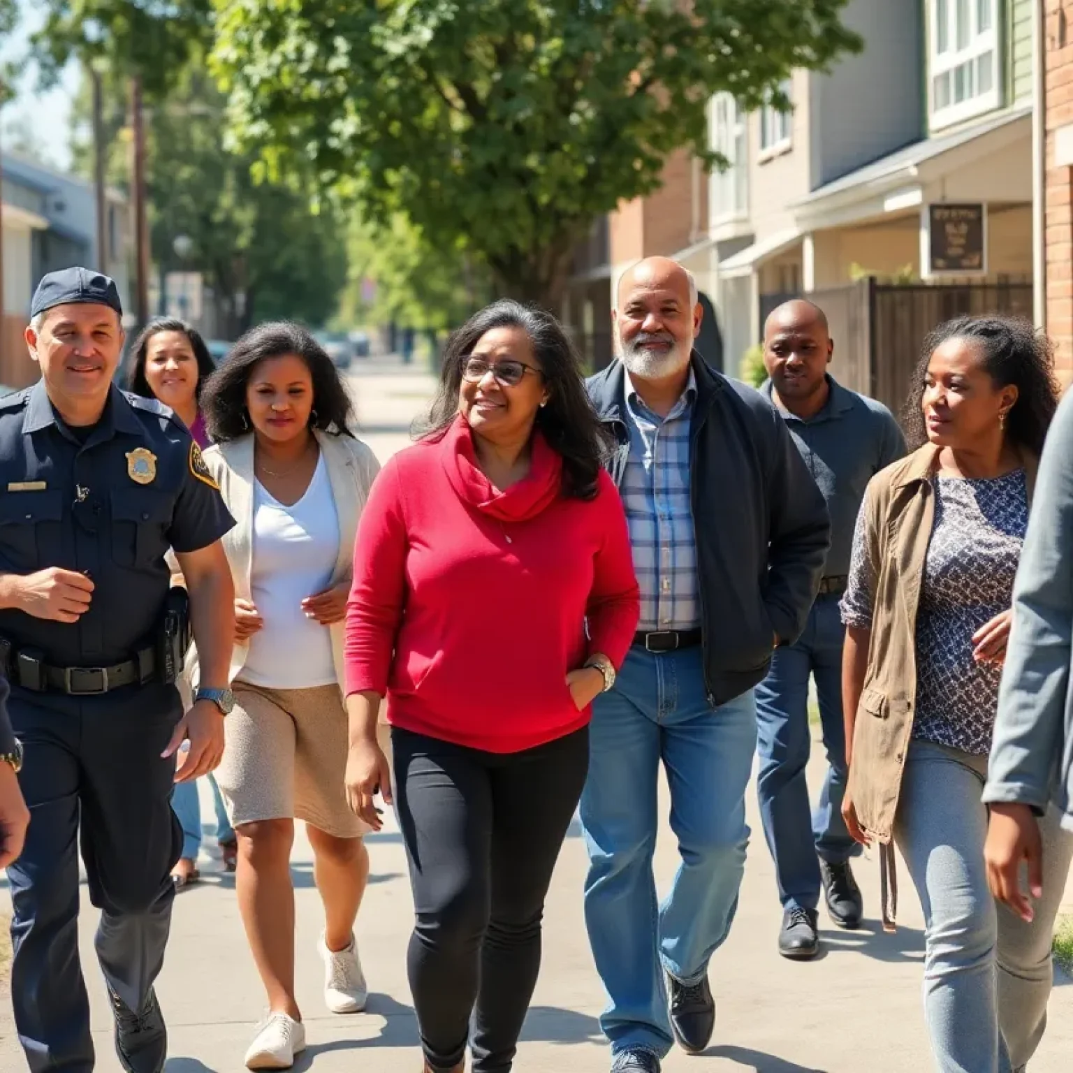 Community members and law enforcement walking together to promote safety