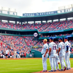 Jacksonville University baseball team celebrating Senior Day with players honored.