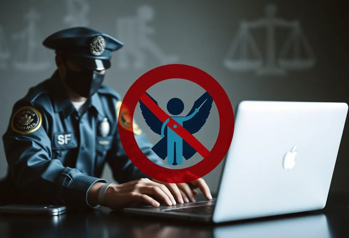 Symbolic representation of law enforcement combating child exploitation.