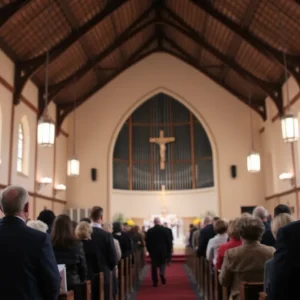 Community members gathered at a church for a memorial service
