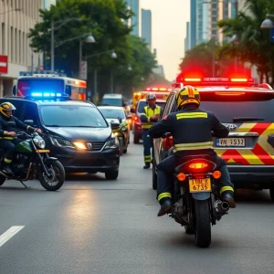Scene of a motorcycle collision in Jacksonville with emergency responders present.