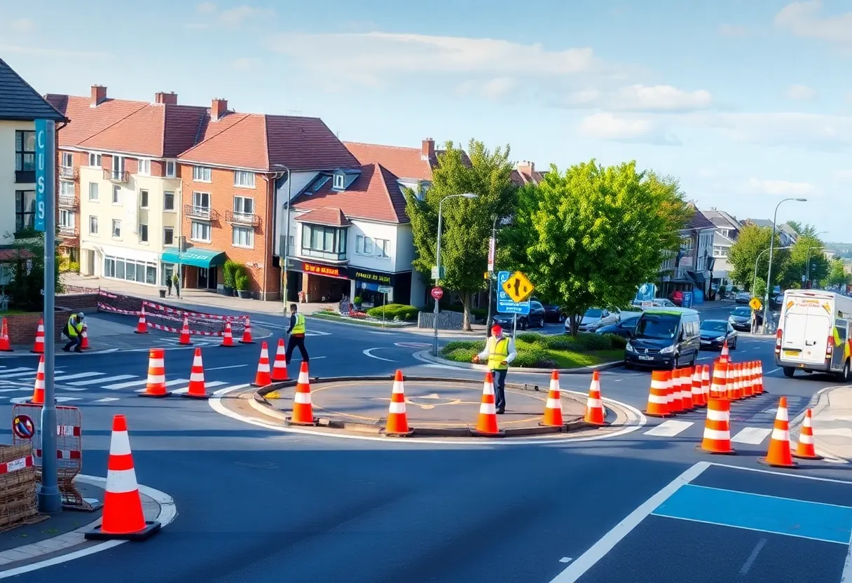 Construction work on Post Street with safety measures in place