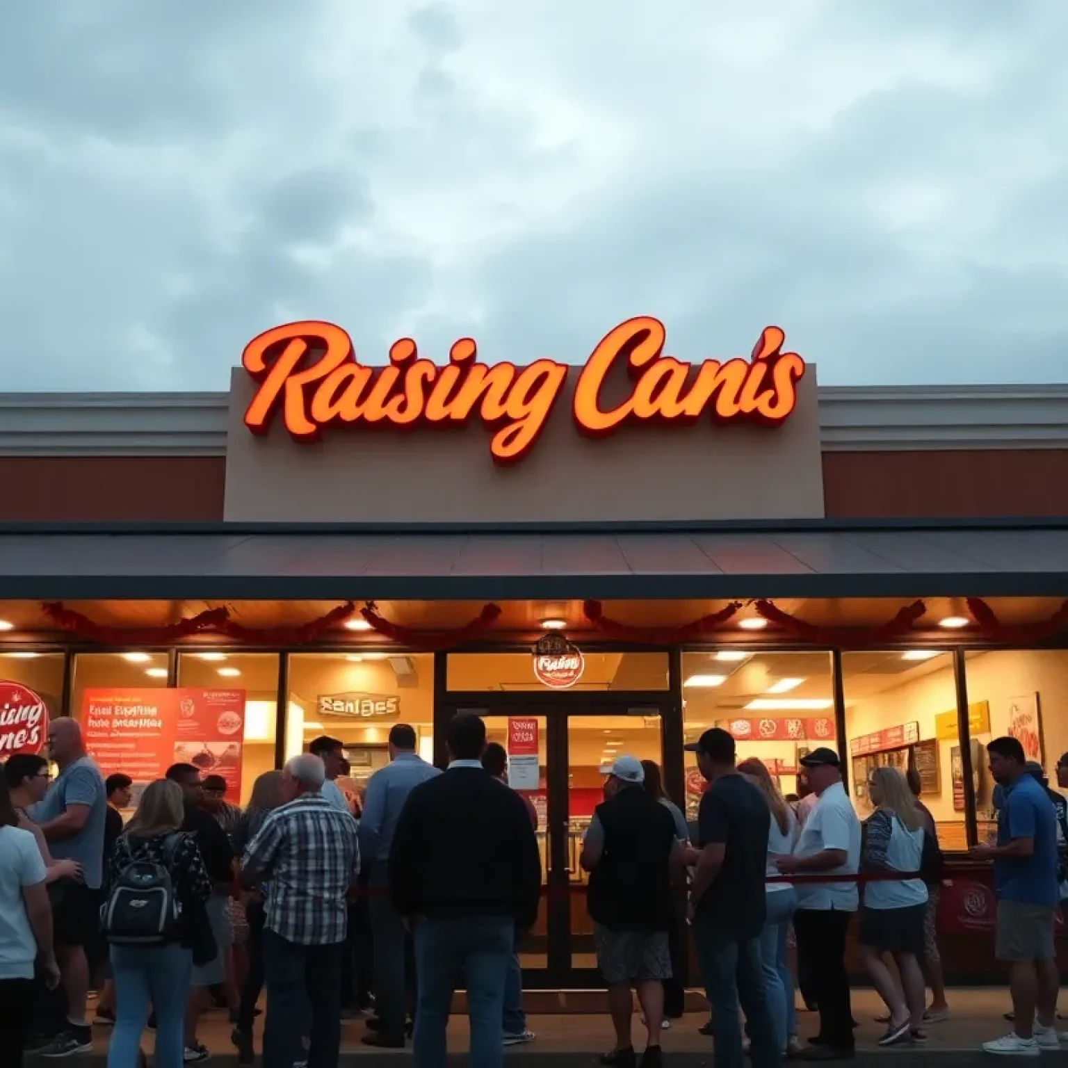 Crowd of customers at the grand opening of Raising Cane's in Jacksonville, Florida