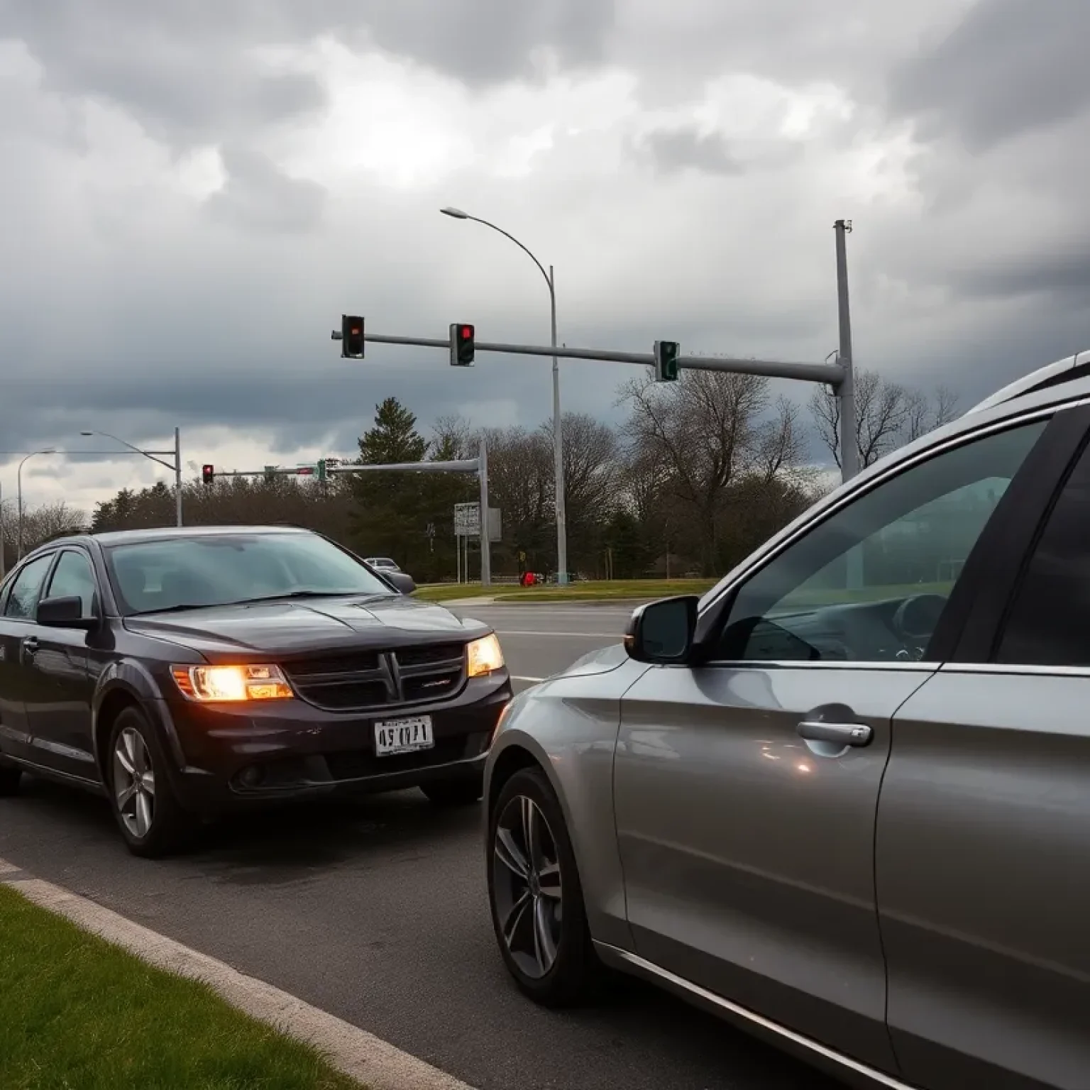Scene of a road rage incident between two vehicles