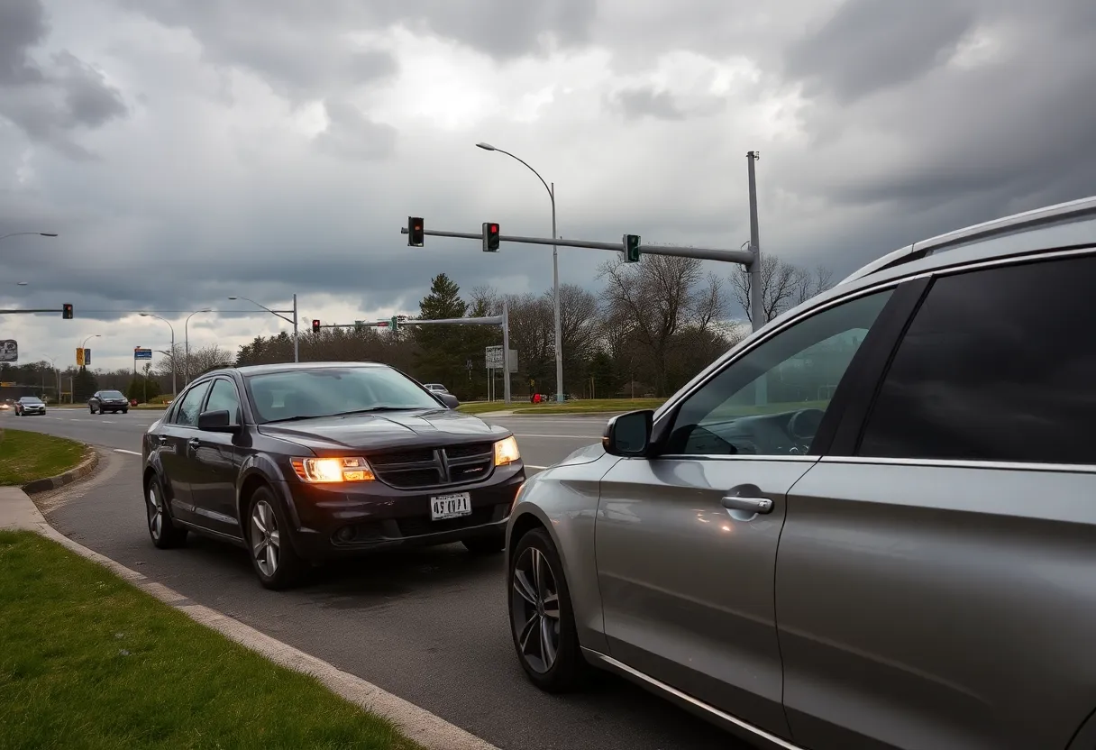 Scene of a road rage incident between two vehicles