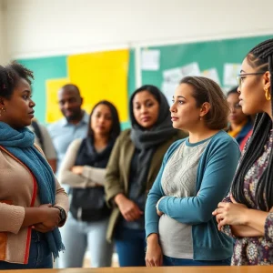 Community members discussing school safety and misconduct policies
