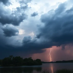 Dramatic storm clouds and lightning over Lake County