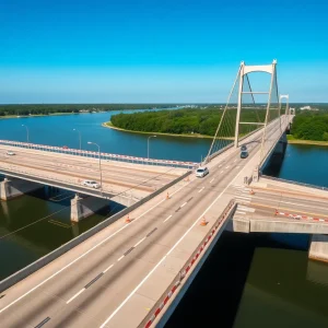 Shands Bridge undergoing maintenance with traffic barriers