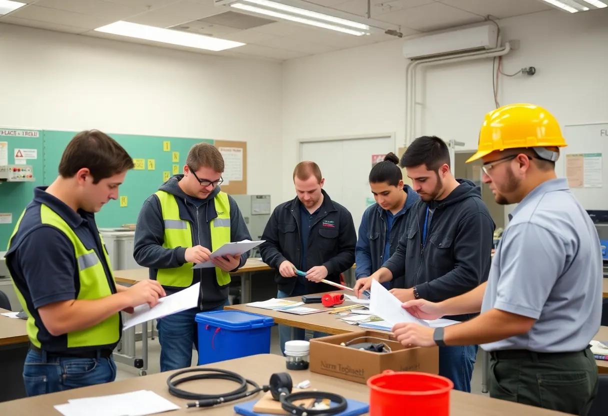 Students engaged in skilled trades training at Florida State College at Jacksonville.
