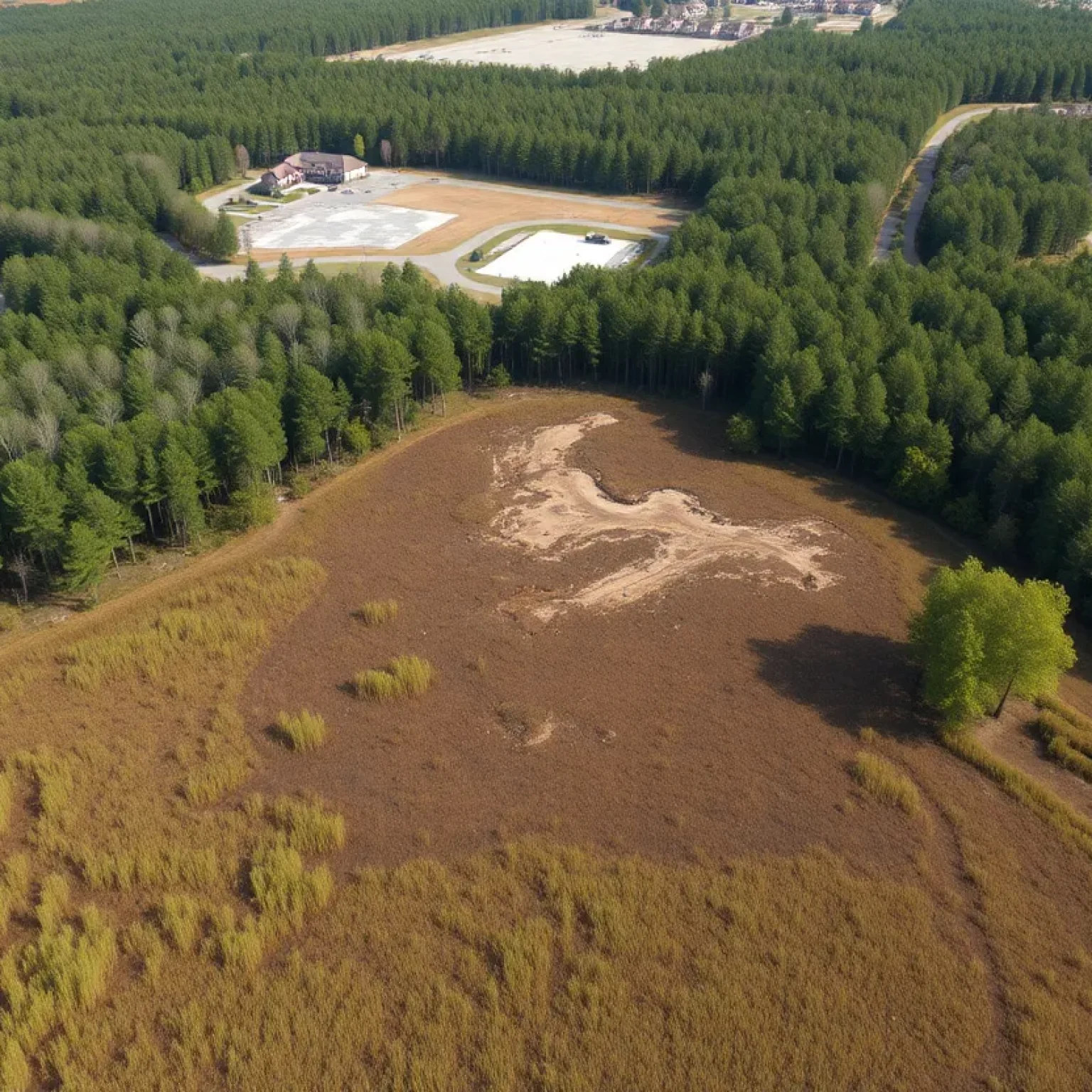 Aerial view of Tidal 210 townhome development site surrounded by wetlands and nature.