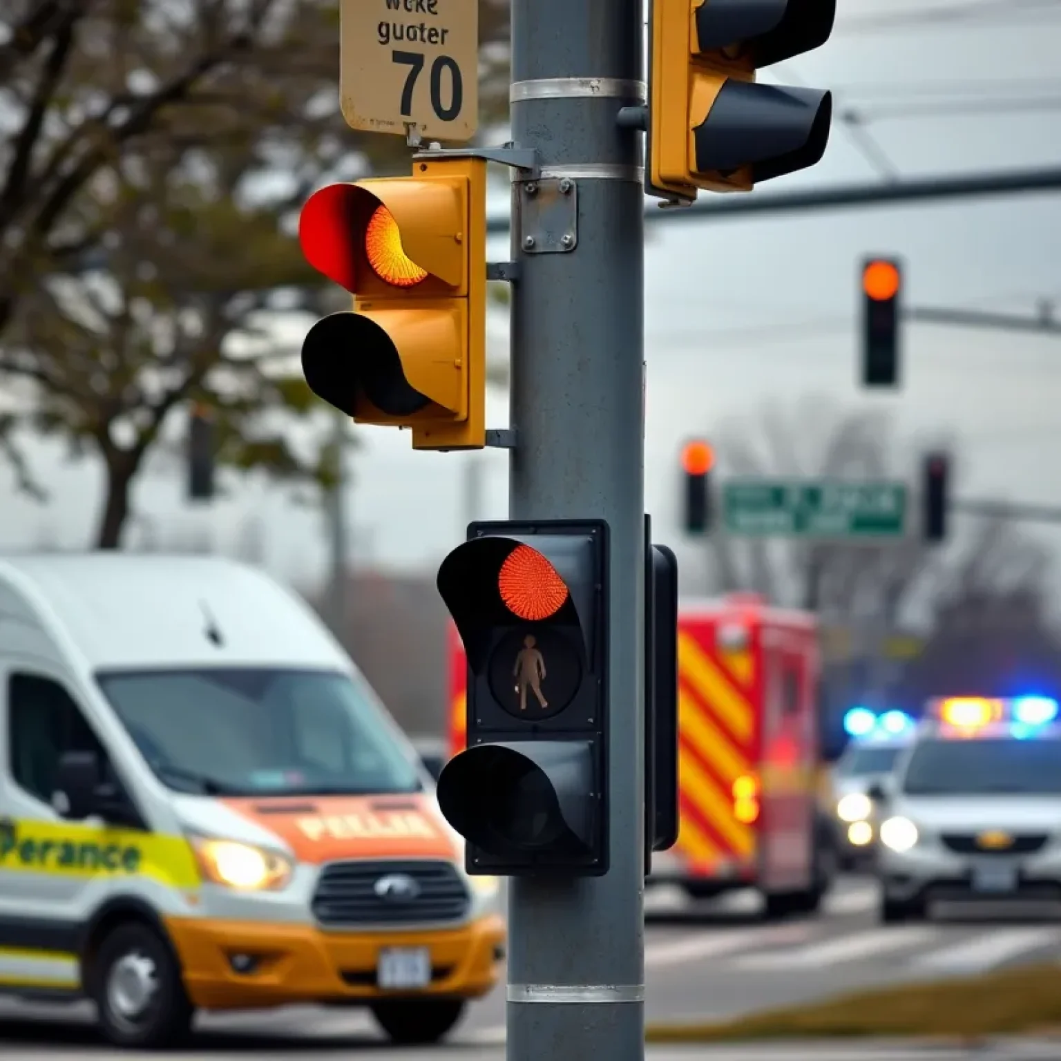 Busy Florida intersection with a traffic signal pole and police presence.
