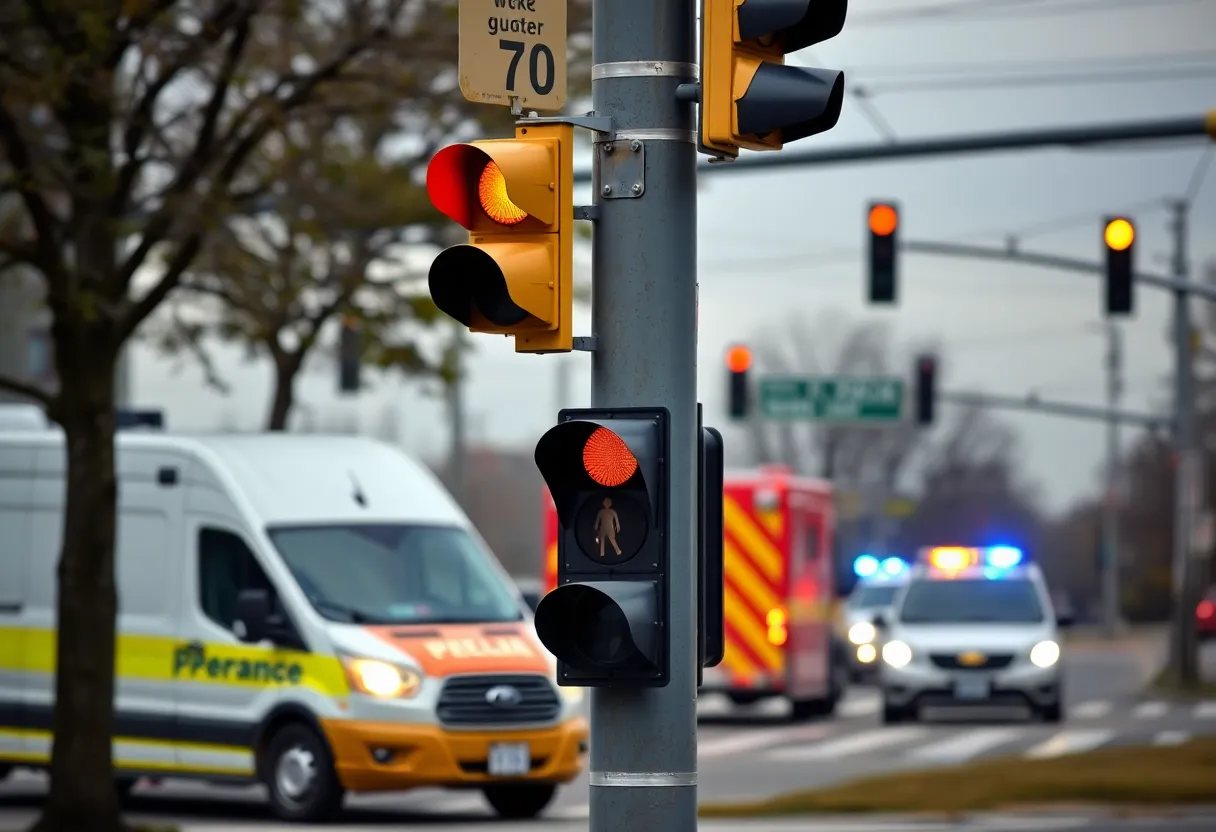 Busy Florida intersection with a traffic signal pole and police presence.