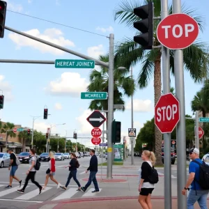 Pedestrian crossing area with traffic safety signs in Jacksonville