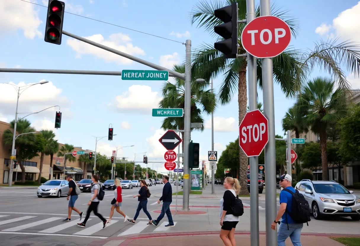 Pedestrian crossing area with traffic safety signs in Jacksonville
