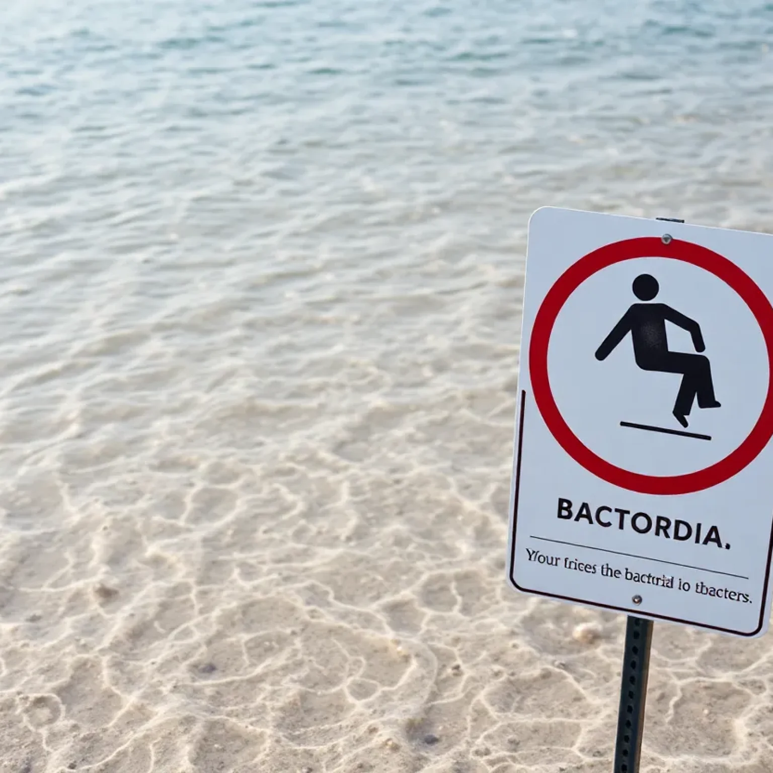 Beach warning sign about Vibrio vulnificus bacteria