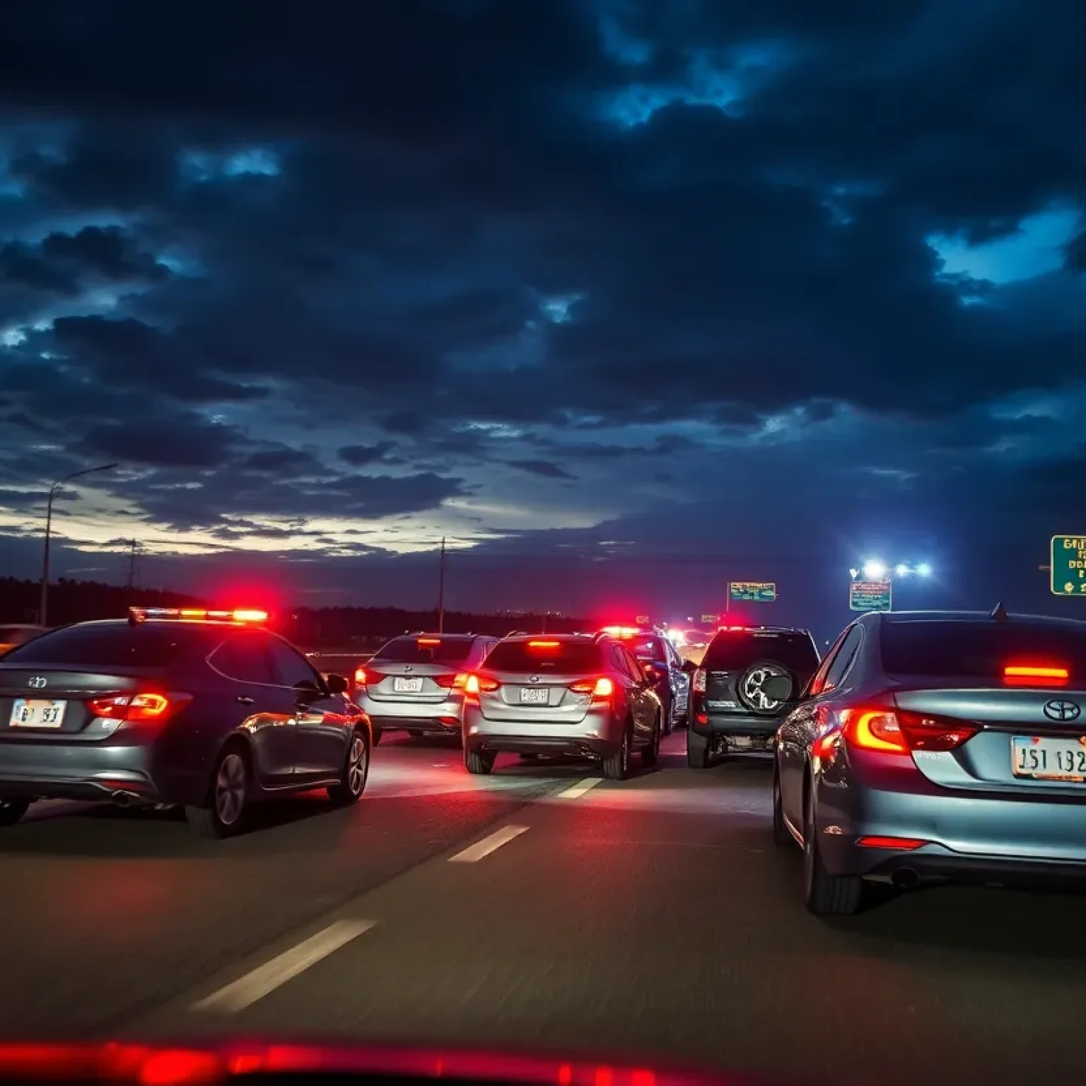 Wrong-way driving crash on a highway with emergency responders at the scene.