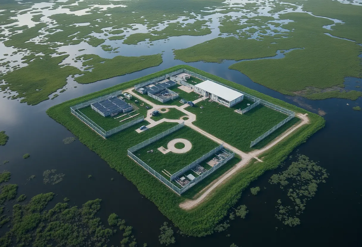 Aerial view of Florida detention center with wetlands