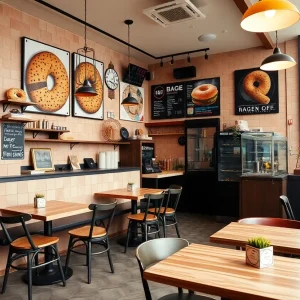 Interior of Bang’n Bagel Co. showcasing seating and design.