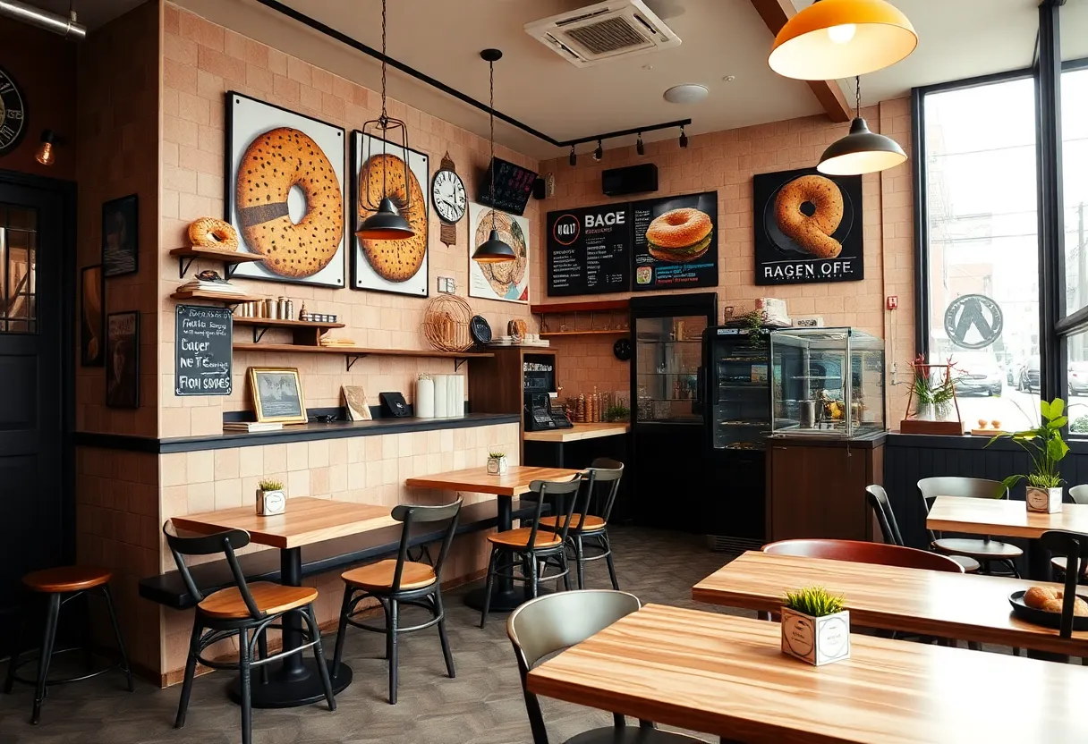 Interior of Bang’n Bagel Co. showcasing seating and design.