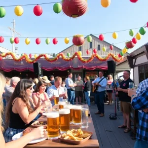 A festive atmosphere at the Beaches Oktoberfest with attendees enjoying food and drinks.