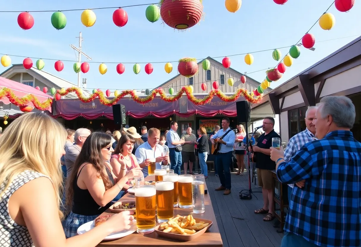 A festive atmosphere at the Beaches Oktoberfest with attendees enjoying food and drinks.