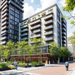 Architectural rendering of the Block N7 mixed-use development in Jacksonville