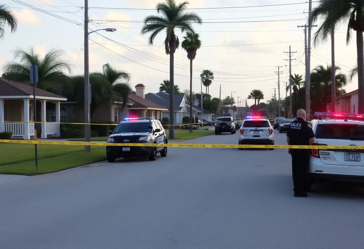 Law enforcement vehicles at a crime scene in Cooper City