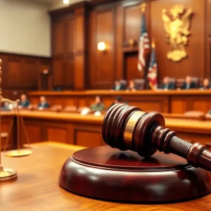 Courtroom scene representing legal dispute about immigration laws in Florida