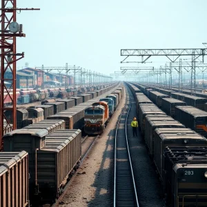 CSX Railroad yard with active train operations.