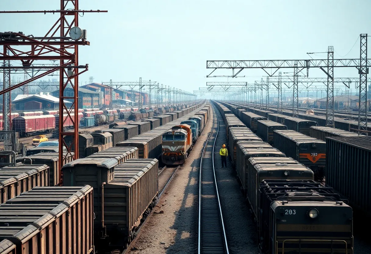 CSX Railroad yard with active train operations.