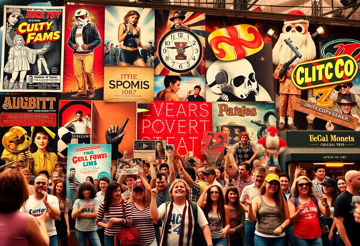 A collection of images from cult classic films events in Jacksonville, showcasing fans and themed experiences.