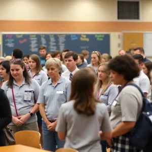 Parents and school officials at a meeting about uniform policies in Duval County.