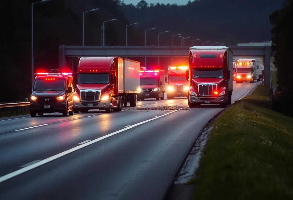 Emergency response at a truck accident scene on highway