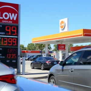 Gas station in Jacksonville showing low gasoline prices