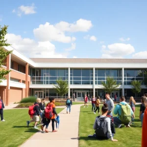 Students engaged in outdoor learning at a high school