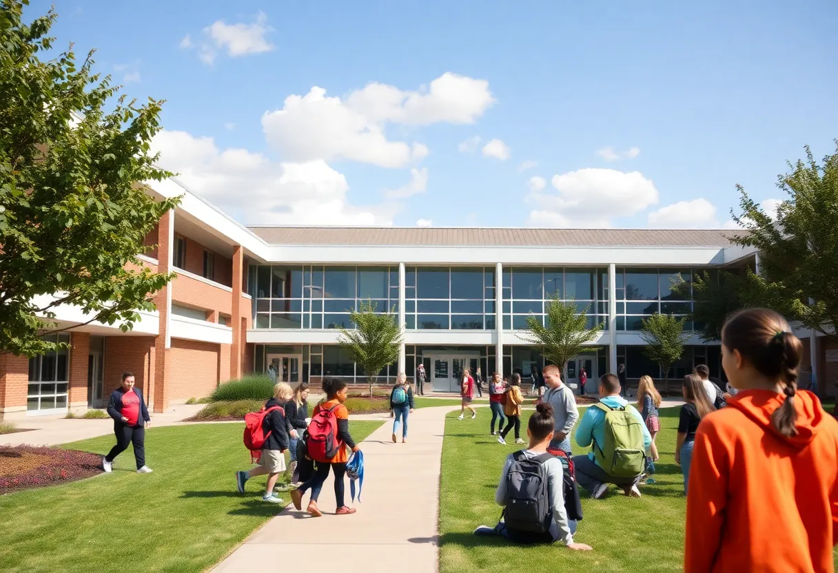 Students engaged in outdoor learning at a high school