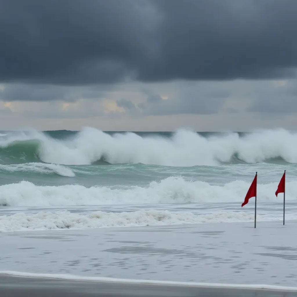 High waves at a Florida beach during Hurricane Erin