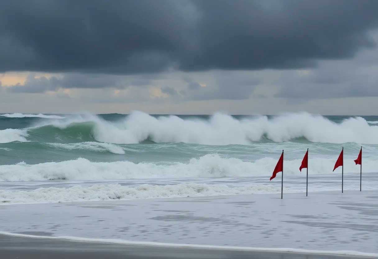 High waves at a Florida beach during Hurricane Erin