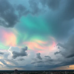 Iridescent clouds in a stormy sky over Jacksonville