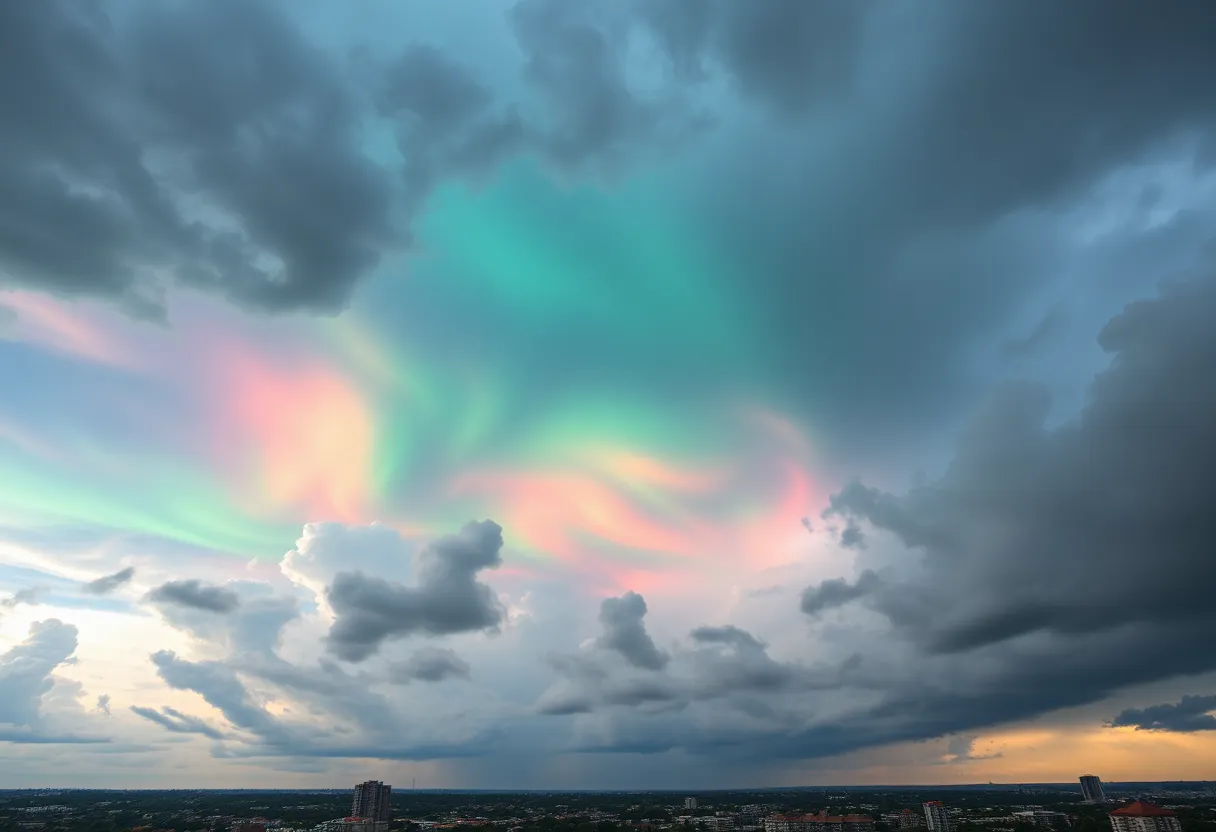 Iridescent clouds in a stormy sky over Jacksonville