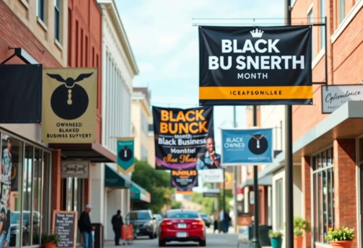 A lively scene of Black-owned businesses in Jacksonville during Black Business Month.