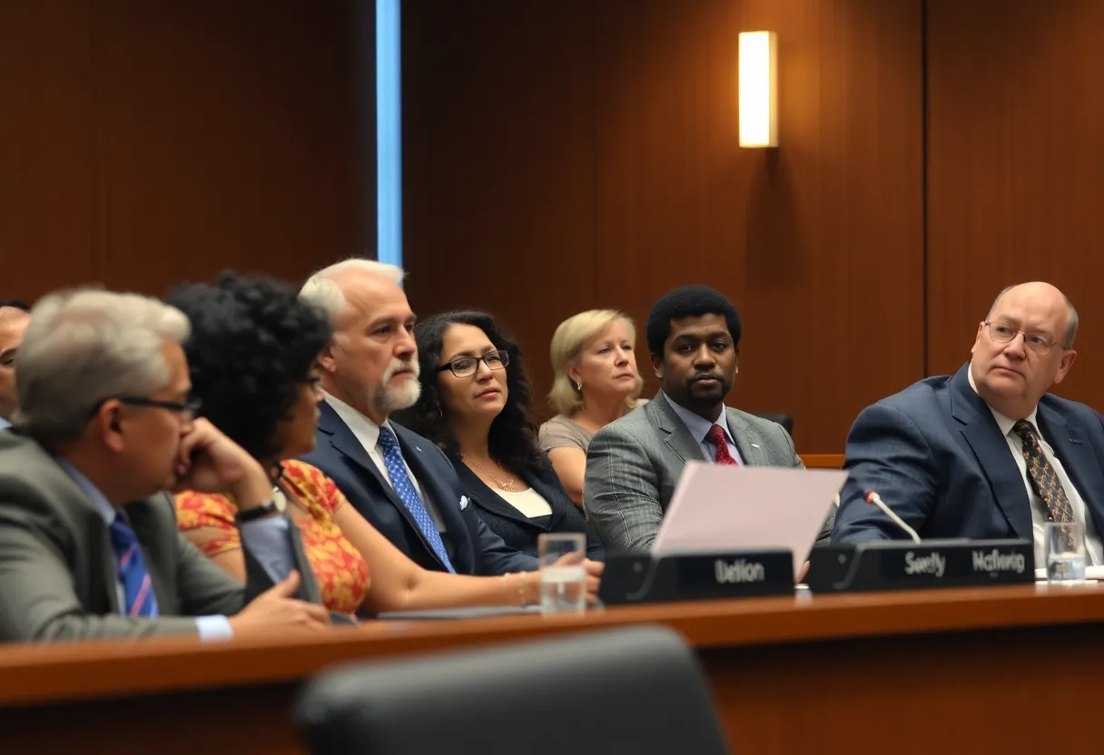 Jacksonville city officials discussing budget proposals in a council meeting