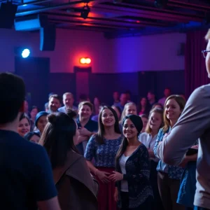 A lively audience enjoying a comedy show