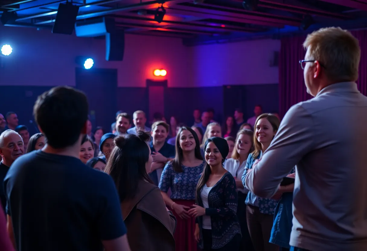 A lively audience enjoying a comedy show